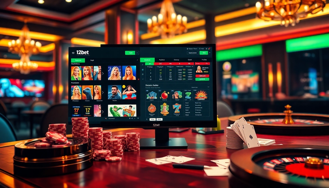 An exciting gaming scene showcasing link 12bet with vibrant visuals of casino tables and online betting interfaces.