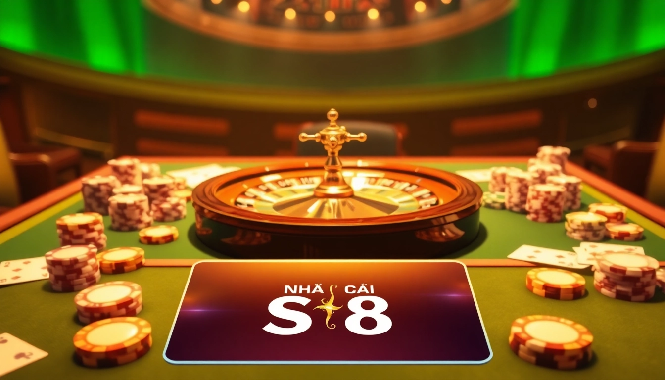 Experience thrilling bets at Nhà Cái S8 with vibrant casino elements and engaging game visuals.