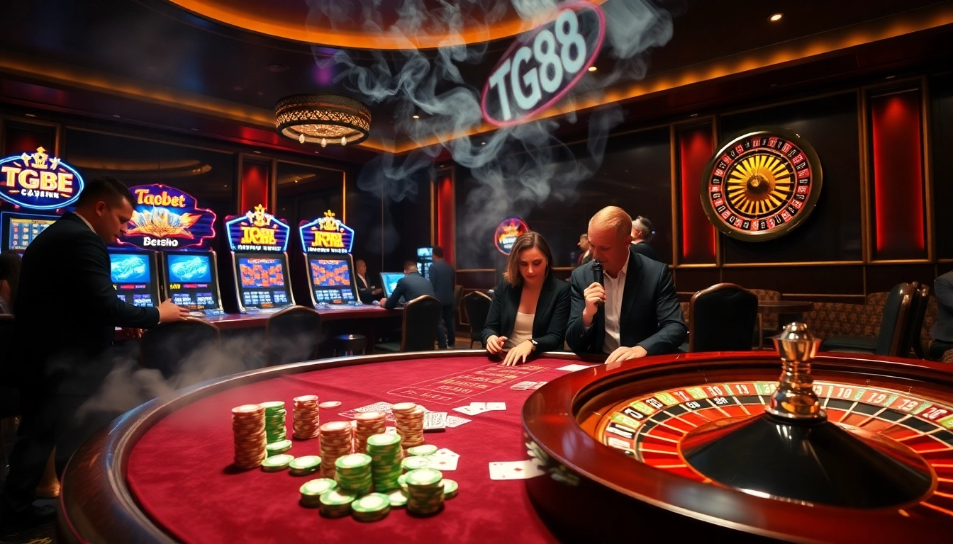 Experience the thrill of tg88 game at a lavish casino, featuring lively dealers and exciting slots.