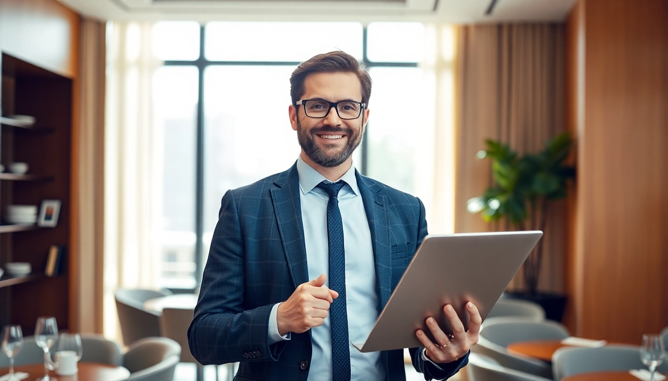 Headhunter Gastronomie im eleganten Büro, engagiert im Gespräch mit einem Kandidaten.