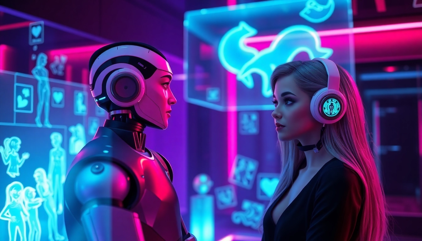 Engaging AI chat porn scene showcasing intimate AI characters in a vibrant digital environment.