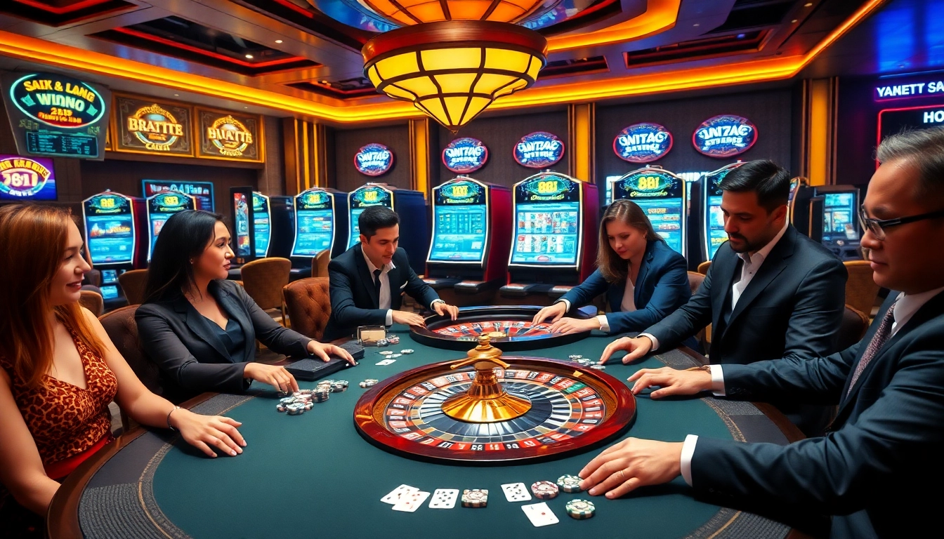 Players immersing in the thrilling 88i game at a stylish casino table, showcasing excitement and professionalism.