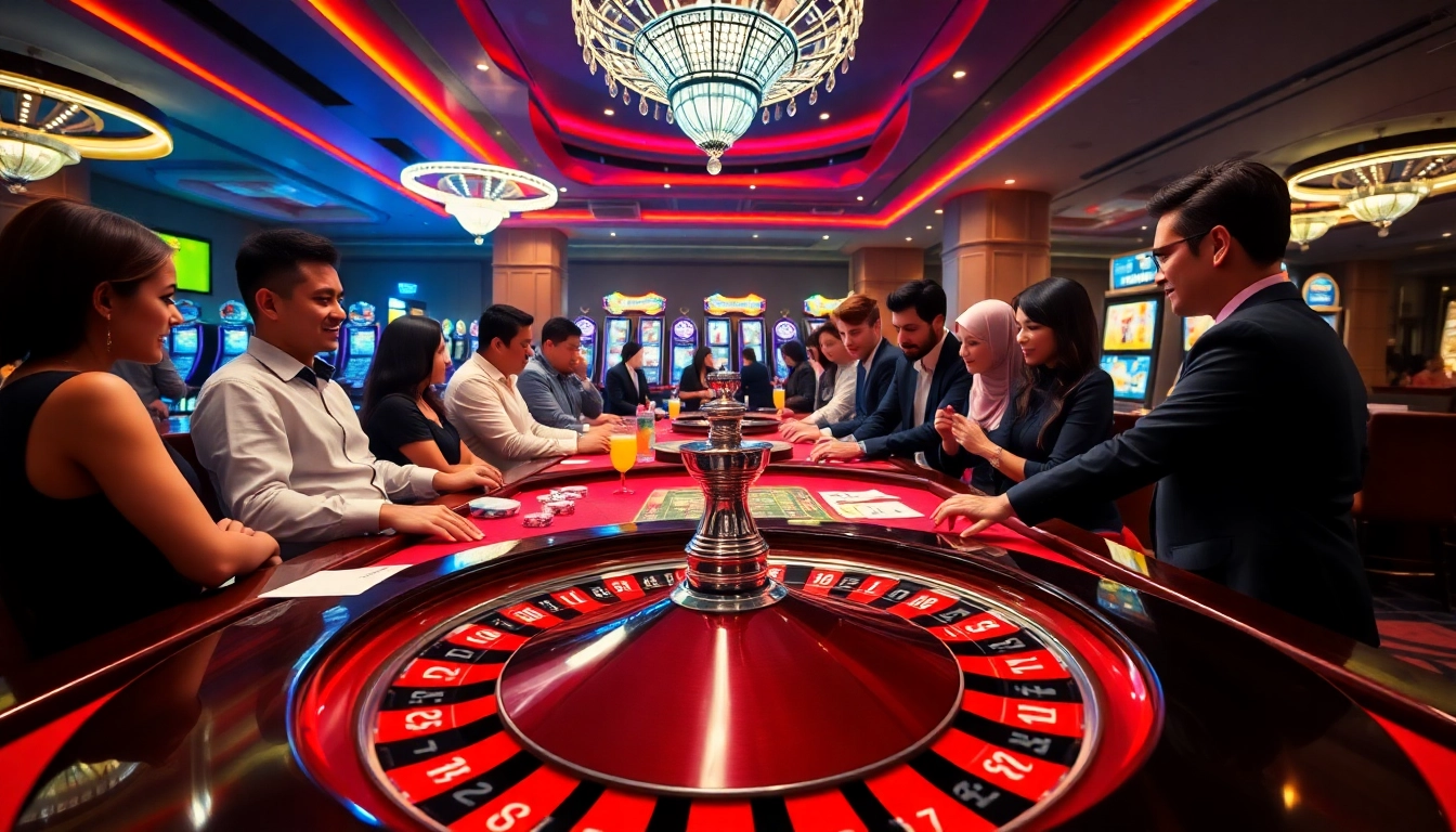 Experience the thrill of betting at 88i nhà cái with vibrant casino tables and eager players.