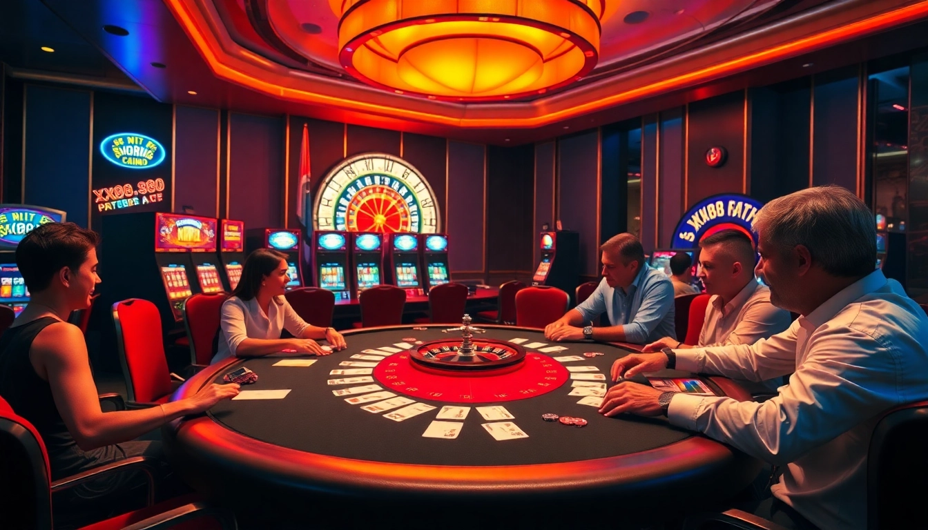 Experience high-stakes gambling at XX88 58K with vibrant casino games and elegant poker tables.