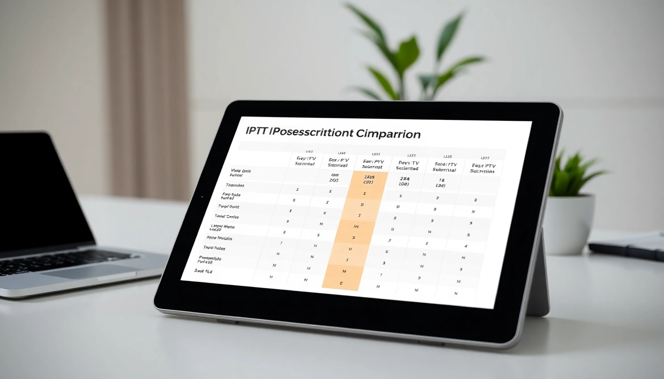 IPTV Abo Vergleich Deutschland auf einem digitalen Tablet im modernen Büro präsentieren